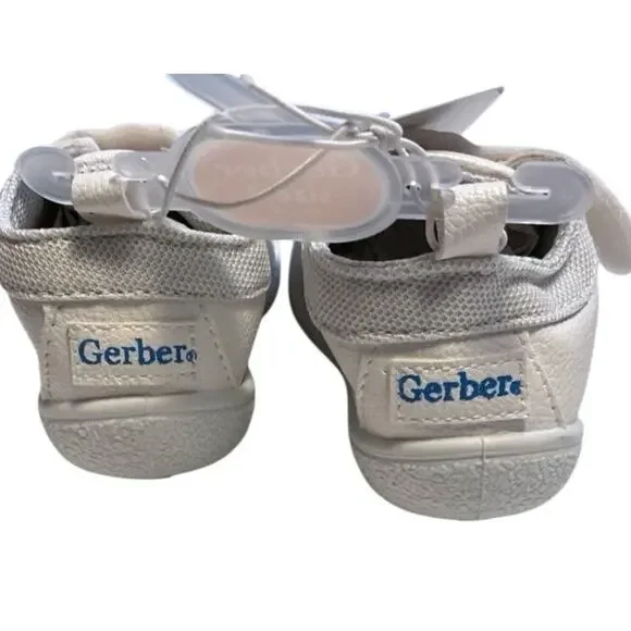 Gerber White Sneakers Size 3 (6-9 months) Blue Stars Kids Shoes Hook & Loop - Picture 7 of 8